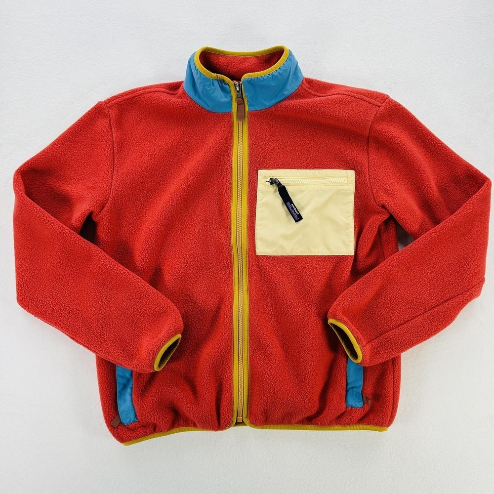 Patagonia Synchilla Fleece Jacket Kids XXL 18 Red Excellent Colorblock Zip 63520